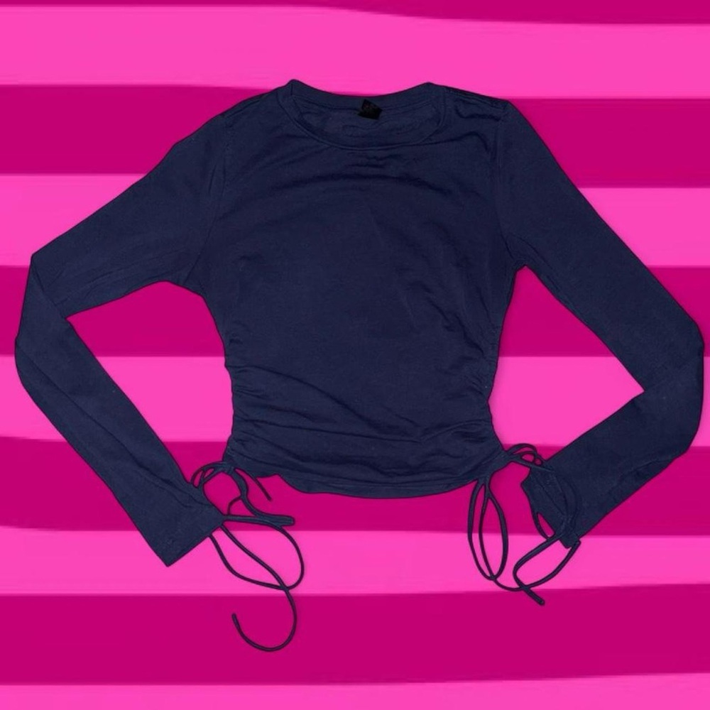 SHEIN Deep Blue Ruched Long Sleeve Top